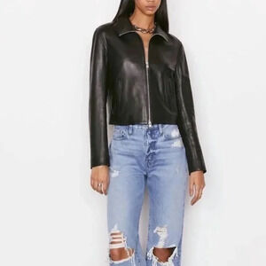 NWT FRAME Exposed Zip Lambskin Leather Jacket in Noir Size XS